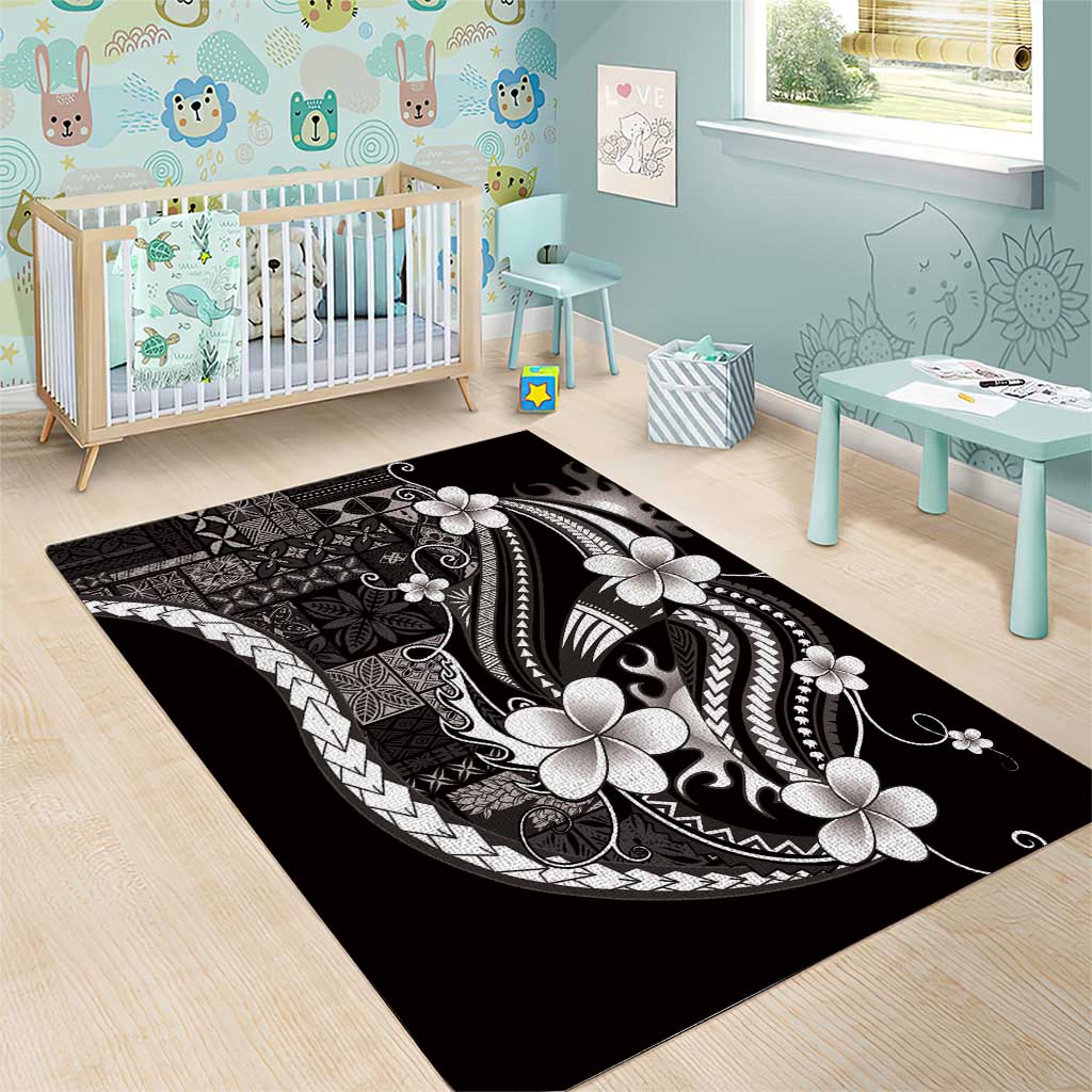 Samoa Siapo Tribal Pattern Area Rug Black Polynesian Plumeria Tapa Motif LT9 - Polynesian Pride
