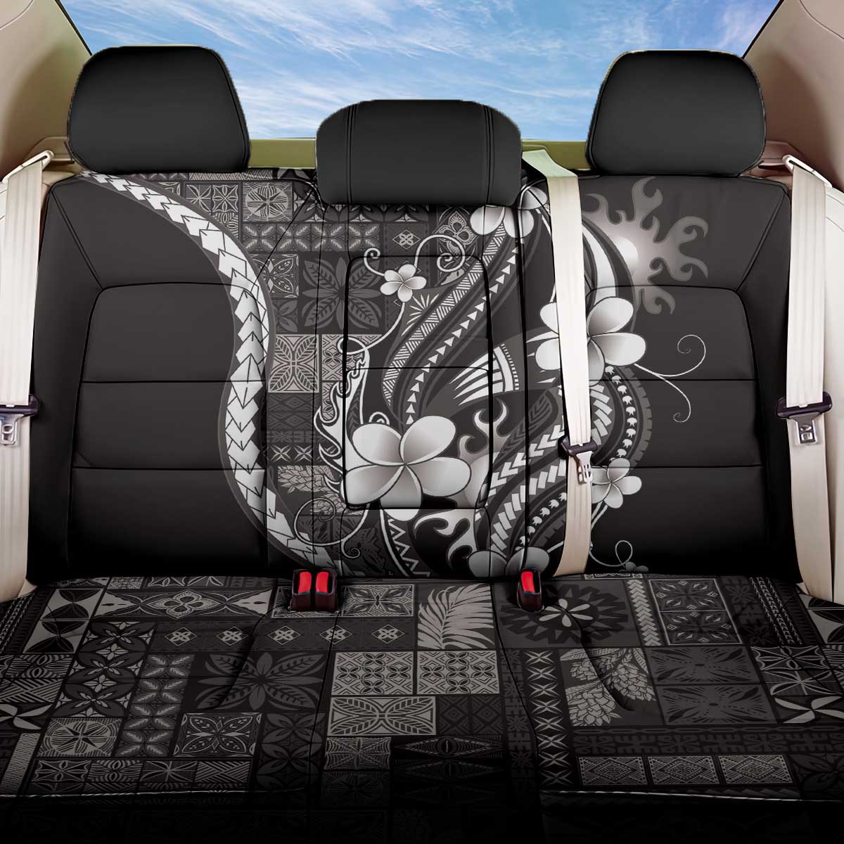 Samoa Siapo Tribal Pattern Back Car Seat Cover Black Polynesian Plumeria Tapa Motif LT9 One Size Black - Polynesian Pride