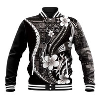 Samoa Siapo Tribal Pattern Baseball Jacket Black Polynesian Plumeria Tapa Motif LT9 Unisex Black - Polynesian Pride