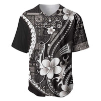 Samoa Siapo Tribal Pattern Baseball Jersey Black Polynesian Plumeria Tapa Motif LT9 Black - Polynesian Pride