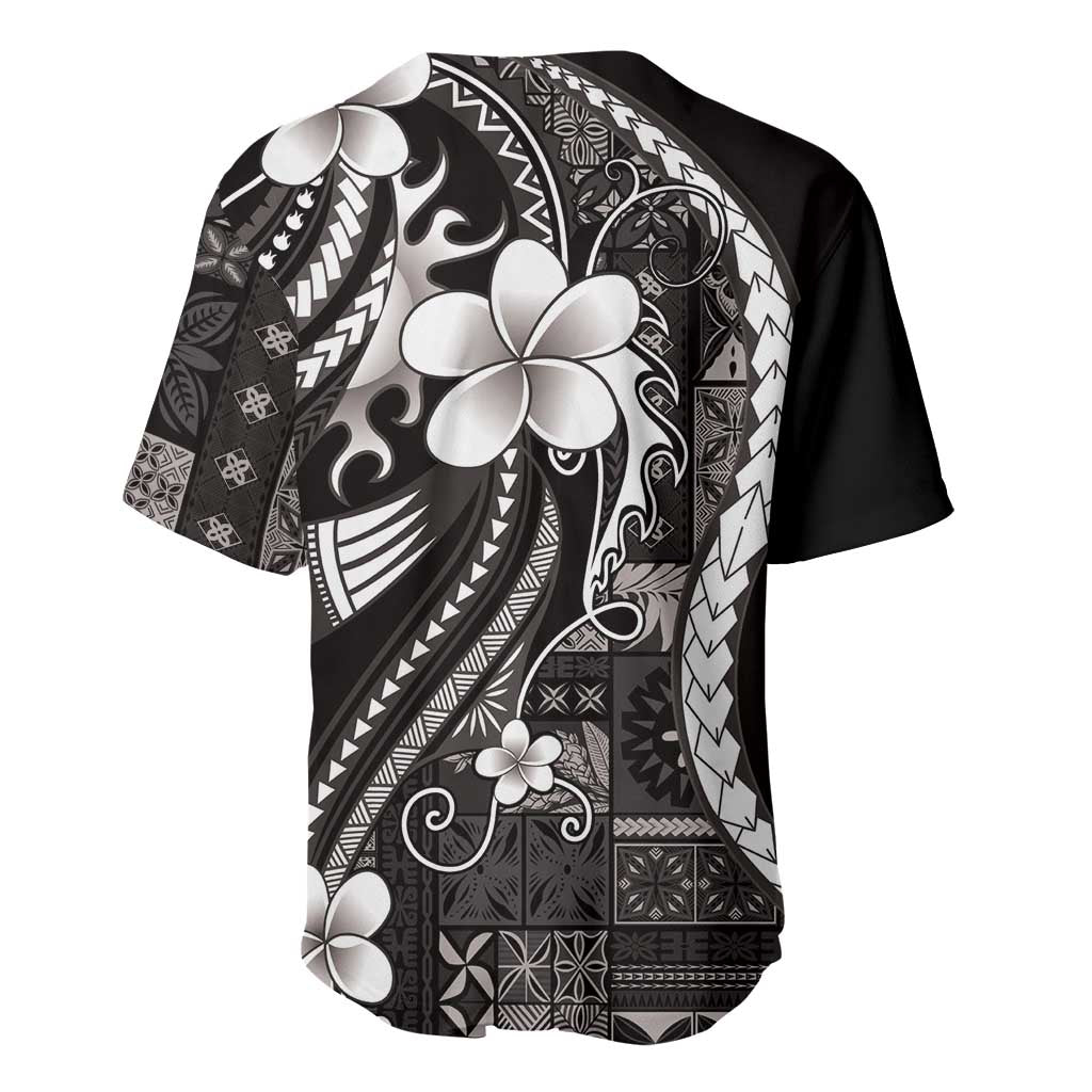 Samoa Siapo Tribal Pattern Baseball Jersey Black Polynesian Plumeria Tapa Motif LT9 - Polynesian Pride