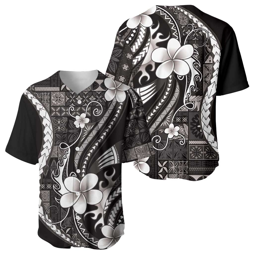 Samoa Siapo Tribal Pattern Baseball Jersey Black Polynesian Plumeria Tapa Motif LT9 - Polynesian Pride
