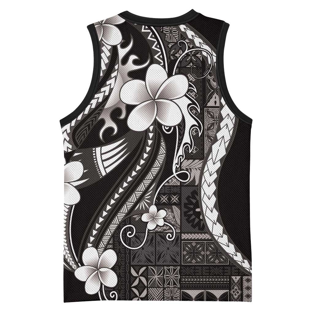 Samoa Siapo Tribal Pattern Basketball Jersey Black Polynesian Plumeria Tapa Motif LT9 - Polynesian Pride