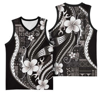 Samoa Siapo Tribal Pattern Basketball Jersey Black Polynesian Plumeria Tapa Motif LT9 - Polynesian Pride