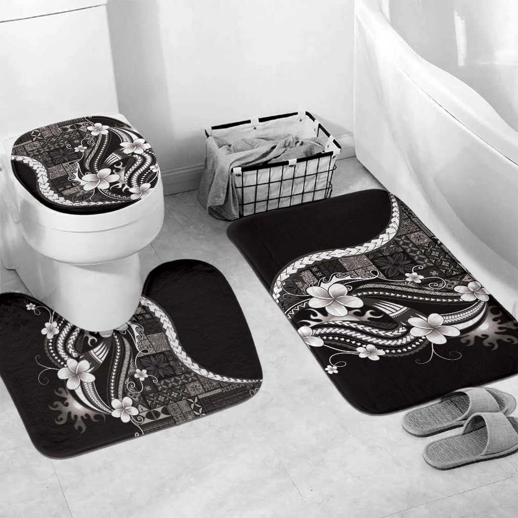 Samoa Siapo Tribal Pattern Bathroom Set Black Polynesian Plumeria Tapa Motif LT9 Mat Set Only (3 pcs) One Size Black - Polynesian Pride