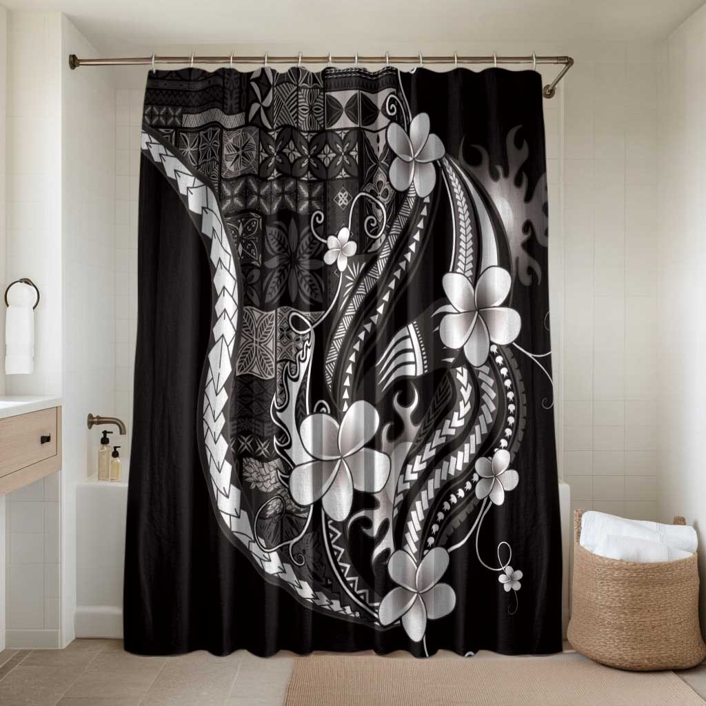 Samoa Siapo Tribal Pattern Bathroom Set Black Polynesian Plumeria Tapa Motif LT9 Shower Curtain Only Black - Polynesian Pride