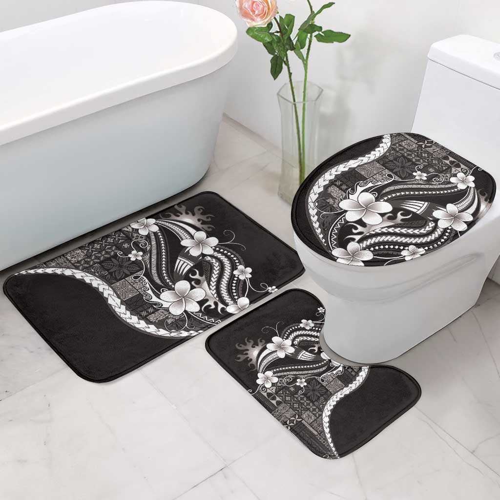 Samoa Siapo Tribal Pattern Bathroom Set Black Polynesian Plumeria Tapa Motif LT9 - Polynesian Pride