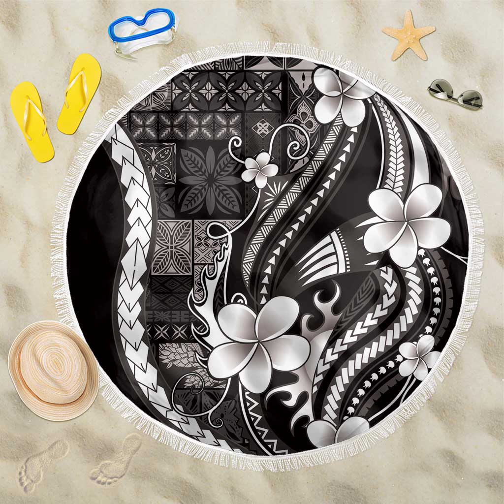 Samoa Siapo Tribal Pattern Beach Blanket Black Polynesian Plumeria Tapa Motif LT9 One Size 150cm Black - Polynesian Pride
