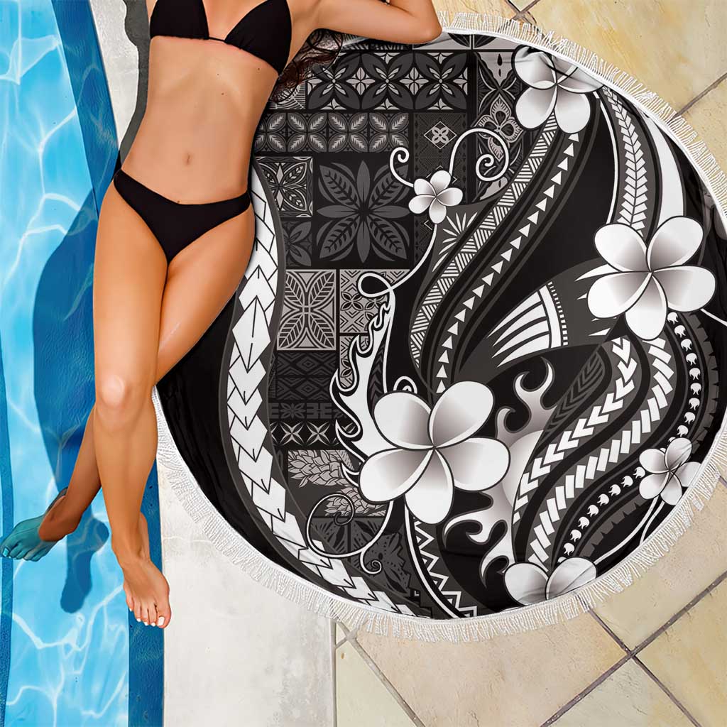 Samoa Siapo Tribal Pattern Beach Blanket Black Polynesian Plumeria Tapa Motif LT9 - Polynesian Pride