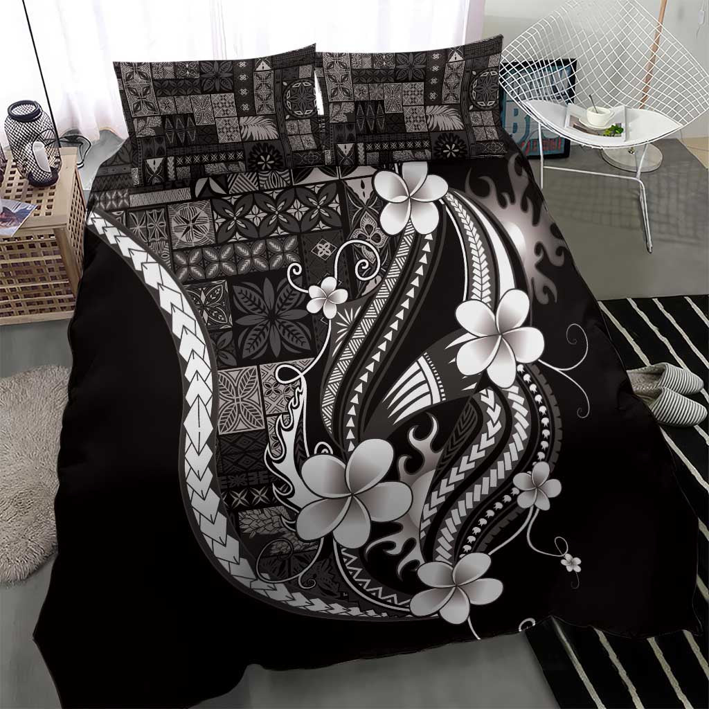 Samoa Siapo Tribal Pattern Bedding Set Black Polynesian Plumeria Tapa Motif LT9 - Polynesian Pride