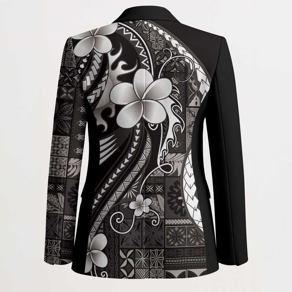 Samoa Siapo Tribal Pattern Blazer Black Polynesian Plumeria Tapa Motif LT9 - Polynesian Pride