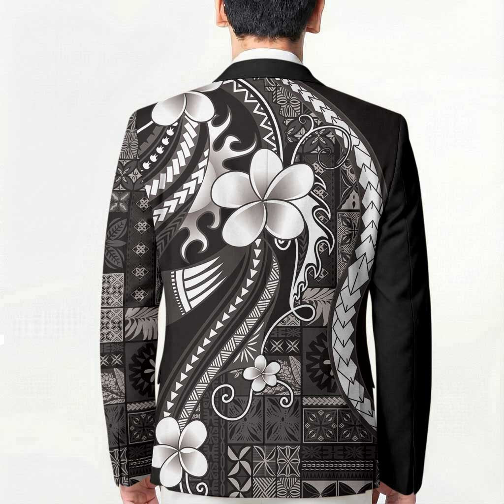 Samoa Siapo Tribal Pattern Blazer Black Polynesian Plumeria Tapa Motif LT9 - Polynesian Pride