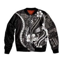 Samoa Siapo Tribal Pattern Bomber Jacket Black Polynesian Plumeria Tapa Motif LT9 Unisex Black - Polynesian Pride
