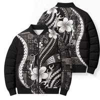 Samoa Siapo Tribal Pattern Bomber Puffer Jacket Black Polynesian Plumeria Tapa Motif