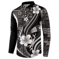 Samoa Siapo Tribal Pattern Button Sweatshirt Black Polynesian Plumeria Tapa Motif LT9 - Polynesian Pride