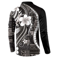 Samoa Siapo Tribal Pattern Button Sweatshirt Black Polynesian Plumeria Tapa Motif LT9 - Polynesian Pride