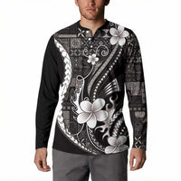 Samoa Siapo Tribal Pattern Button Sweatshirt Black Polynesian Plumeria Tapa Motif LT9 - Polynesian Pride