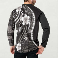 Samoa Siapo Tribal Pattern Button Sweatshirt Black Polynesian Plumeria Tapa Motif LT9 - Polynesian Pride