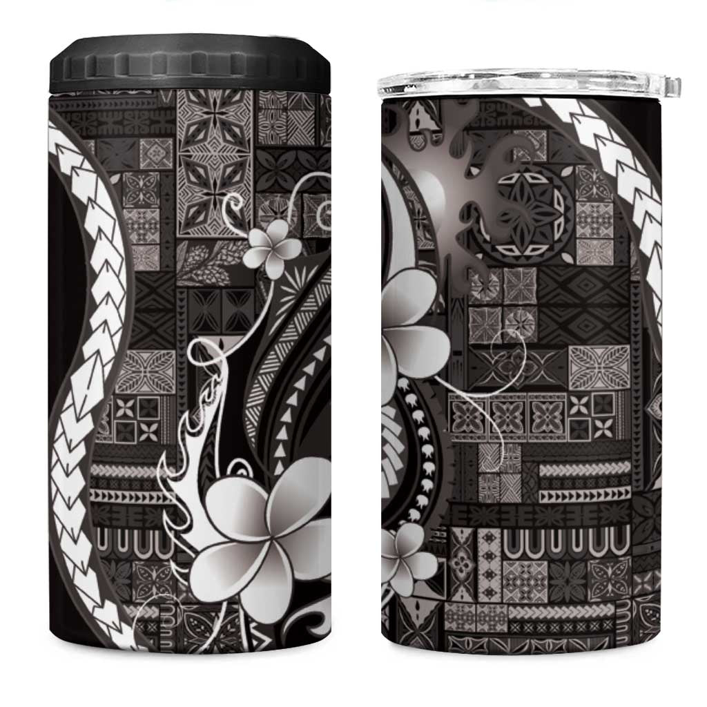 Samoa Siapo Tribal Pattern 4 in 1 Can Cooler Tumbler Black Polynesian Plumeria Tapa Motif LT9 One Size: 16 oz Black - Polynesian Pride