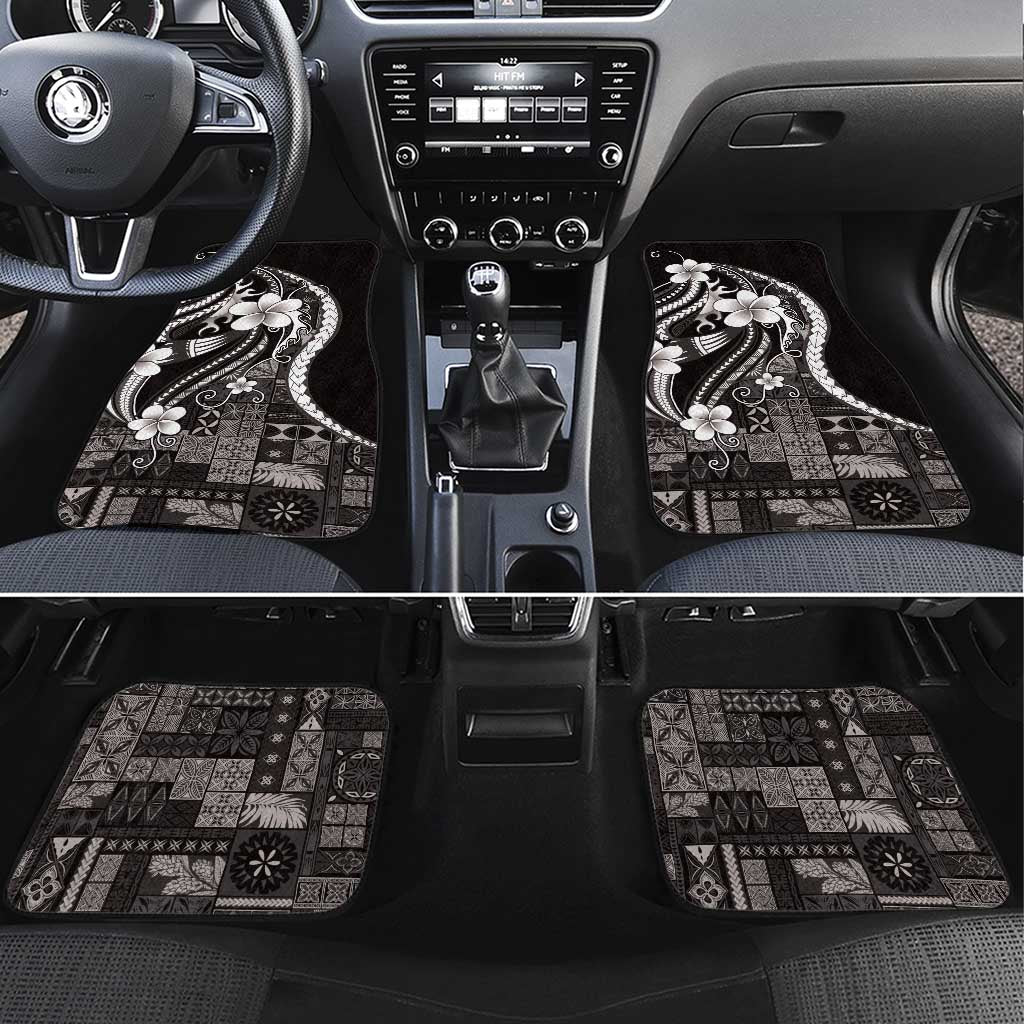 Samoa Siapo Tribal Pattern Car Mats Black Polynesian Plumeria Tapa Motif LT9 Set 4pcs Black - Polynesian Pride