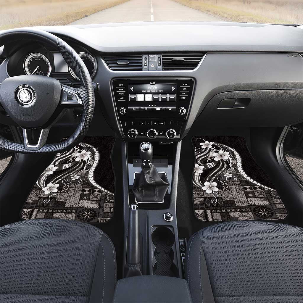 Samoa Siapo Tribal Pattern Car Mats Black Polynesian Plumeria Tapa Motif LT9 Set 2pcs - Front Black - Polynesian Pride