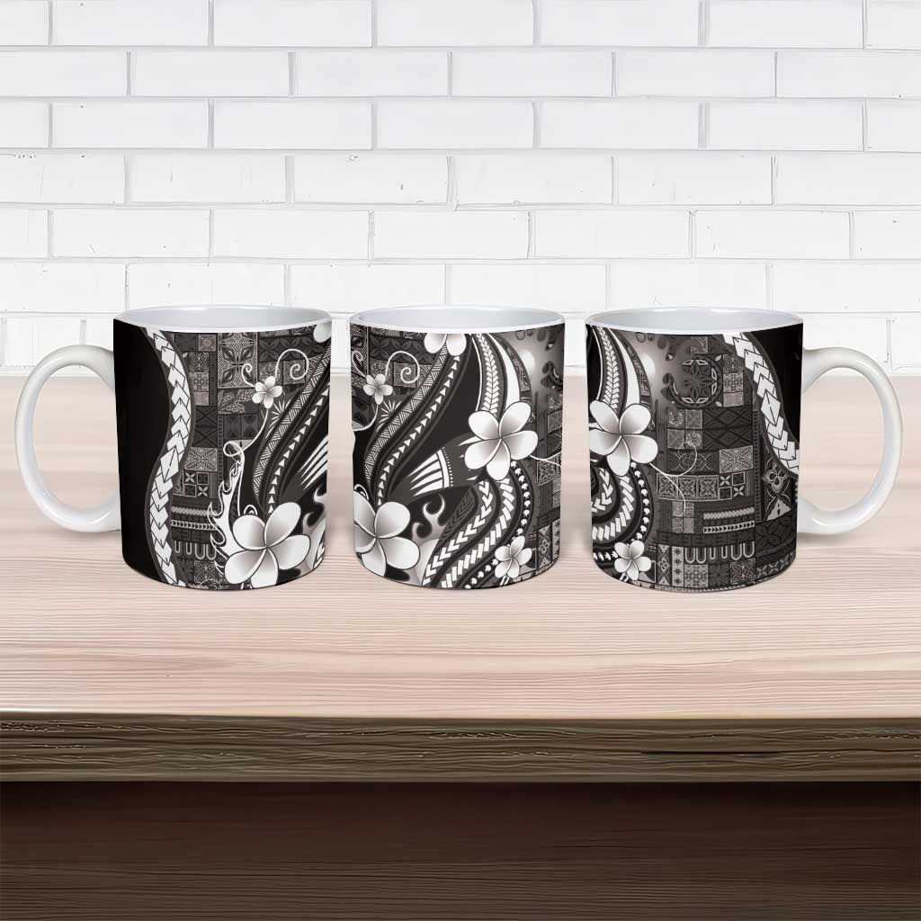 Samoa Siapo Tribal Pattern Ceramic Mug Black Polynesian Plumeria Tapa Motif LT9 - Polynesian Pride