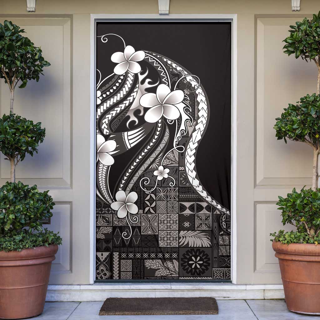 Samoa Siapo Tribal Pattern Door Cover Black Polynesian Plumeria Tapa Motif