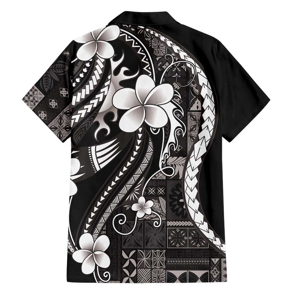 Samoa Siapo Tribal Pattern Family Matching Off The Shoulder Long Sleeve Dress and Hawaiian Shirt Black Polynesian Plumeria Tapa Motif