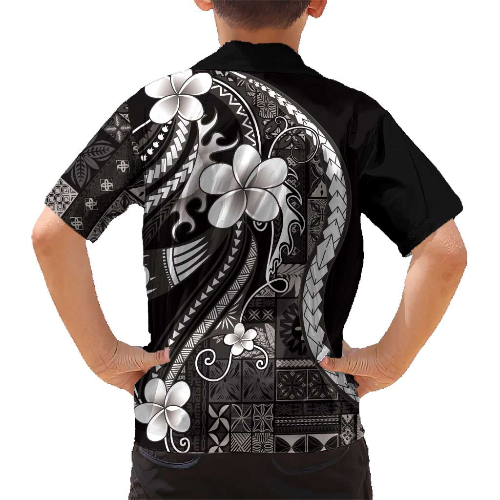 Samoa Siapo Tribal Pattern Family Matching Puletasi and Hawaiian Shirt Black Polynesian Plumeria Tapa Motif
