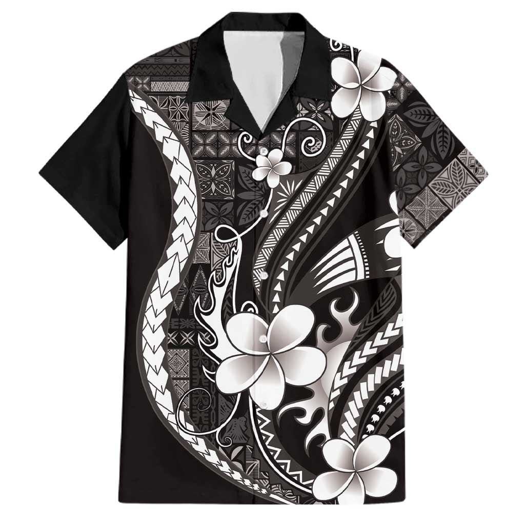Samoa Siapo Tribal Pattern Family Matching Puletasi and Hawaiian Shirt Black Polynesian Plumeria Tapa Motif