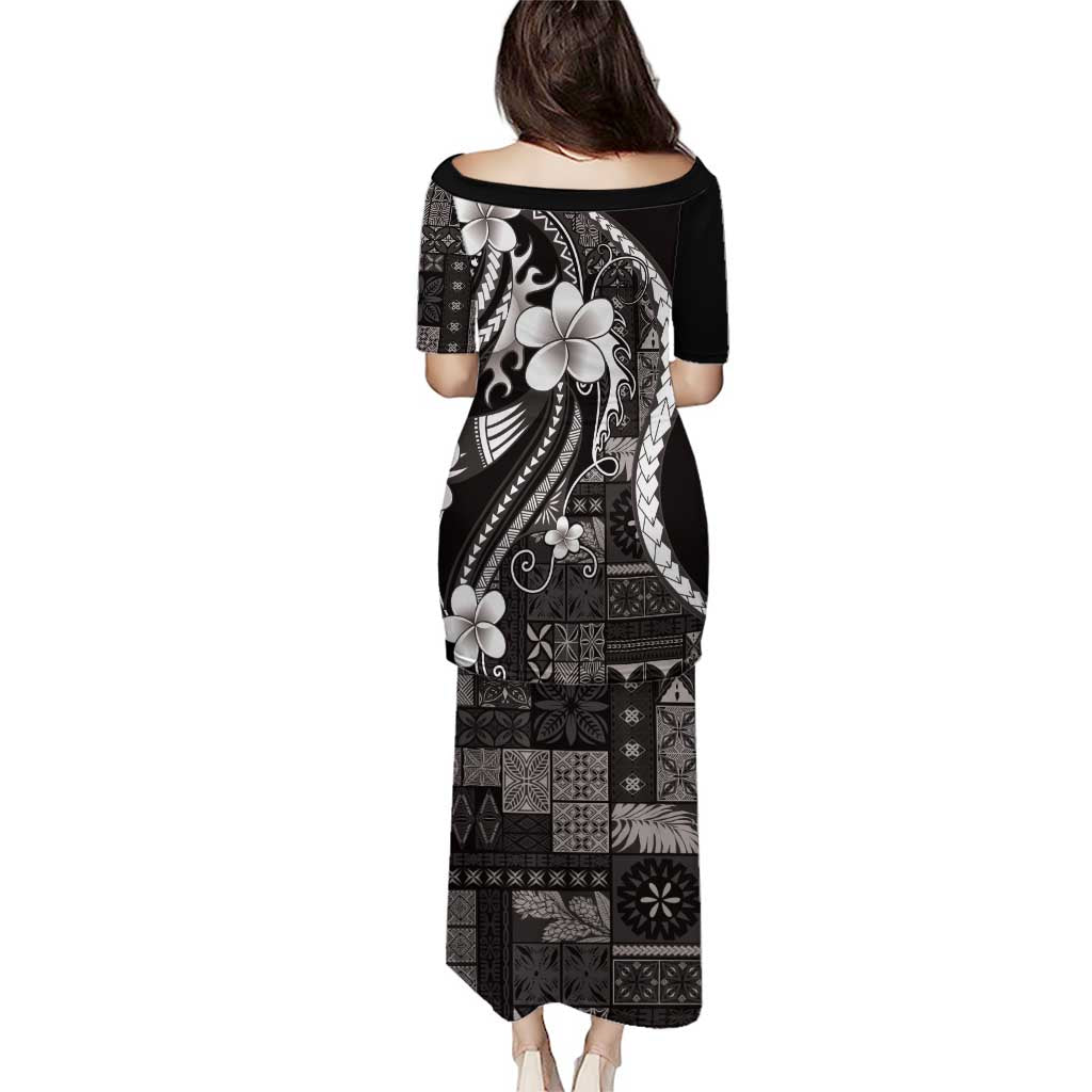 Samoa Siapo Tribal Pattern Family Matching Puletasi and Hawaiian Shirt Black Polynesian Plumeria Tapa Motif