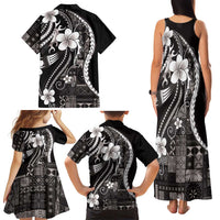 Samoa Siapo Tribal Pattern Family Matching Tank Maxi Dress and Hawaiian Shirt Black Polynesian Plumeria Tapa Motif