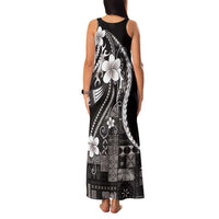 Samoa Siapo Tribal Pattern Family Matching Tank Maxi Dress and Hawaiian Shirt Black Polynesian Plumeria Tapa Motif