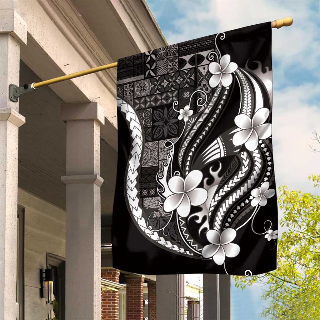Samoa Siapo Tribal Pattern Garden Flag Black Polynesian Plumeria Tapa Motif