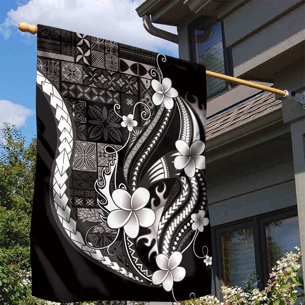 Samoa Siapo Tribal Pattern Garden Flag Black Polynesian Plumeria Tapa Motif LT9 - Polynesian Pride