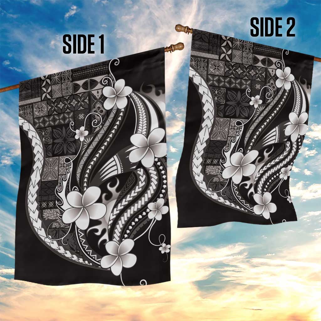 Samoa Siapo Tribal Pattern Garden Flag Black Polynesian Plumeria Tapa Motif LT9 - Polynesian Pride