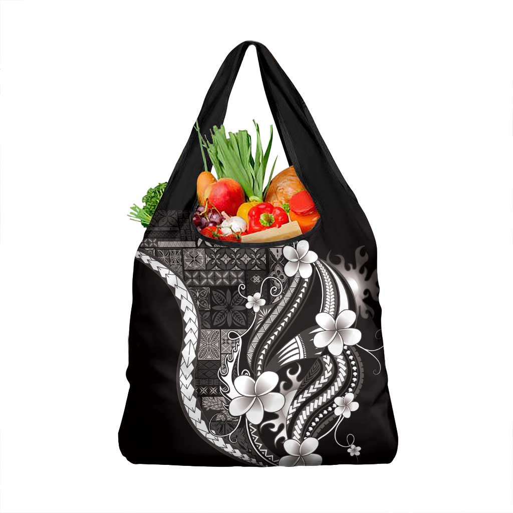 Samoa Siapo Tribal Pattern Grocery Bag Black Polynesian Plumeria Tapa Motif LT9 1-pack One Size Black - Polynesian Pride