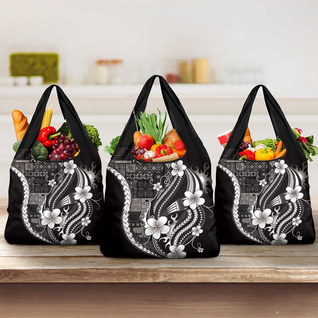 Samoa Siapo Tribal Pattern Grocery Bag Black Polynesian Plumeria Tapa Motif LT9 3-pack One Size Black - Polynesian Pride