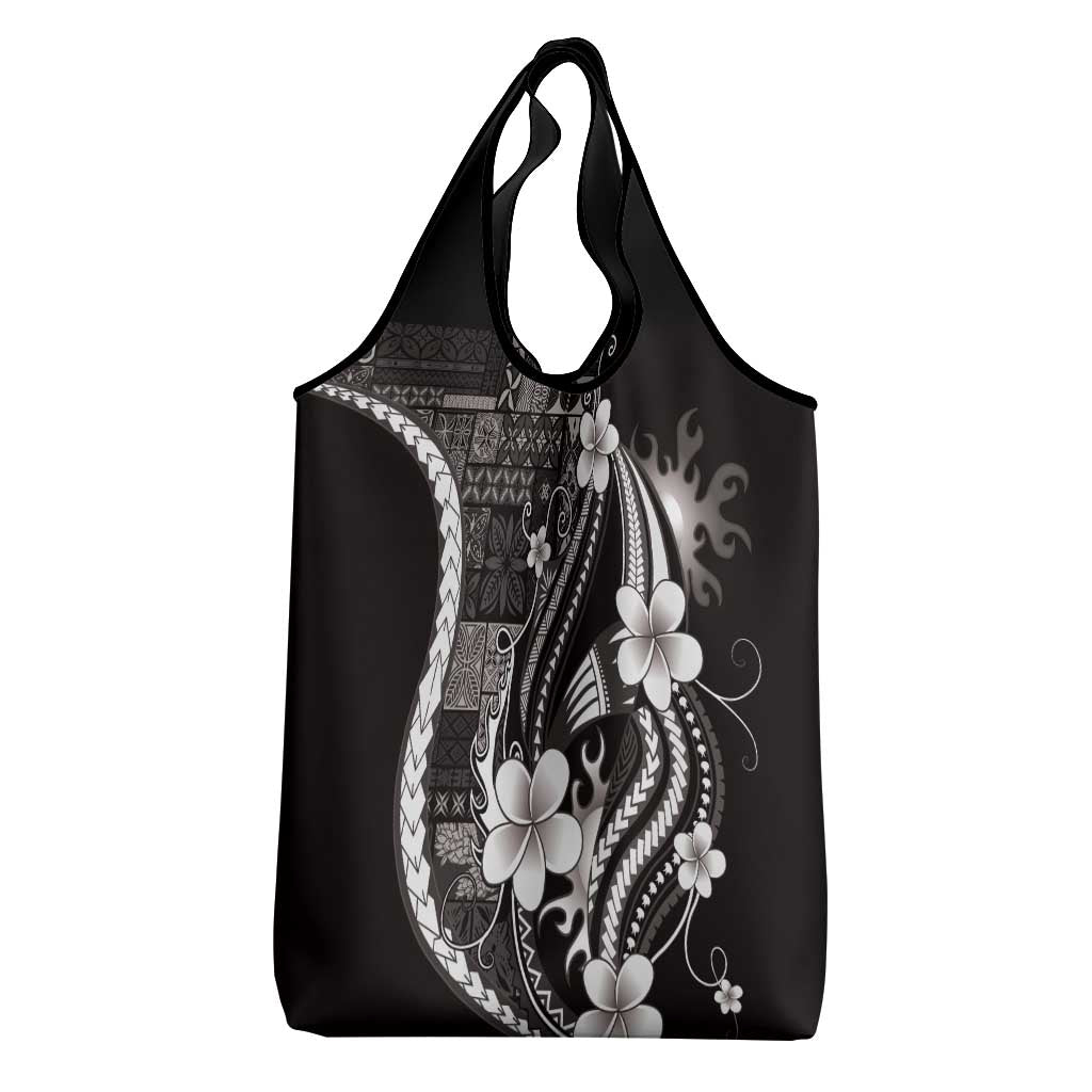 Samoa Siapo Tribal Pattern Grocery Bag Black Polynesian Plumeria Tapa Motif LT9 - Polynesian Pride