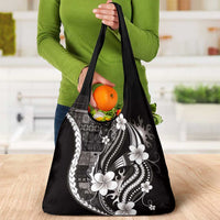 Samoa Siapo Tribal Pattern Grocery Bag Black Polynesian Plumeria Tapa Motif LT9 - Polynesian Pride