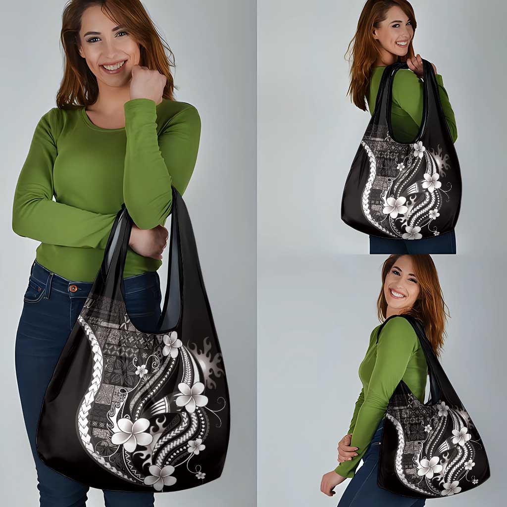 Samoa Siapo Tribal Pattern Grocery Bag Black Polynesian Plumeria Tapa Motif LT9 - Polynesian Pride