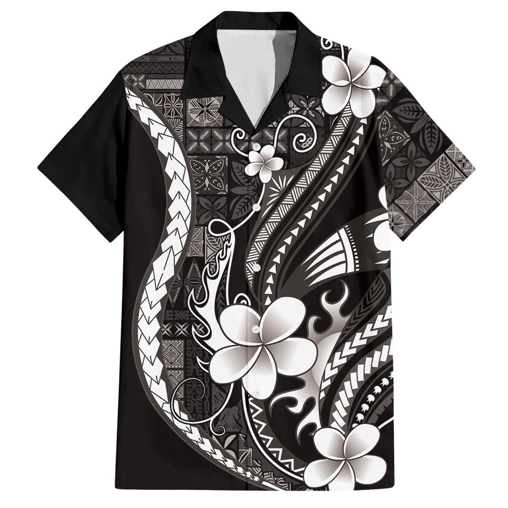 Samoa Siapo Tribal Pattern Hawaiian Shirt Black Polynesian Plumeria Tapa Motif