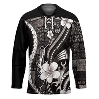 Samoa Siapo Tribal Pattern Hockey Jersey Black Polynesian Plumeria Tapa Motif LT9 Unisex Black - Polynesian Pride