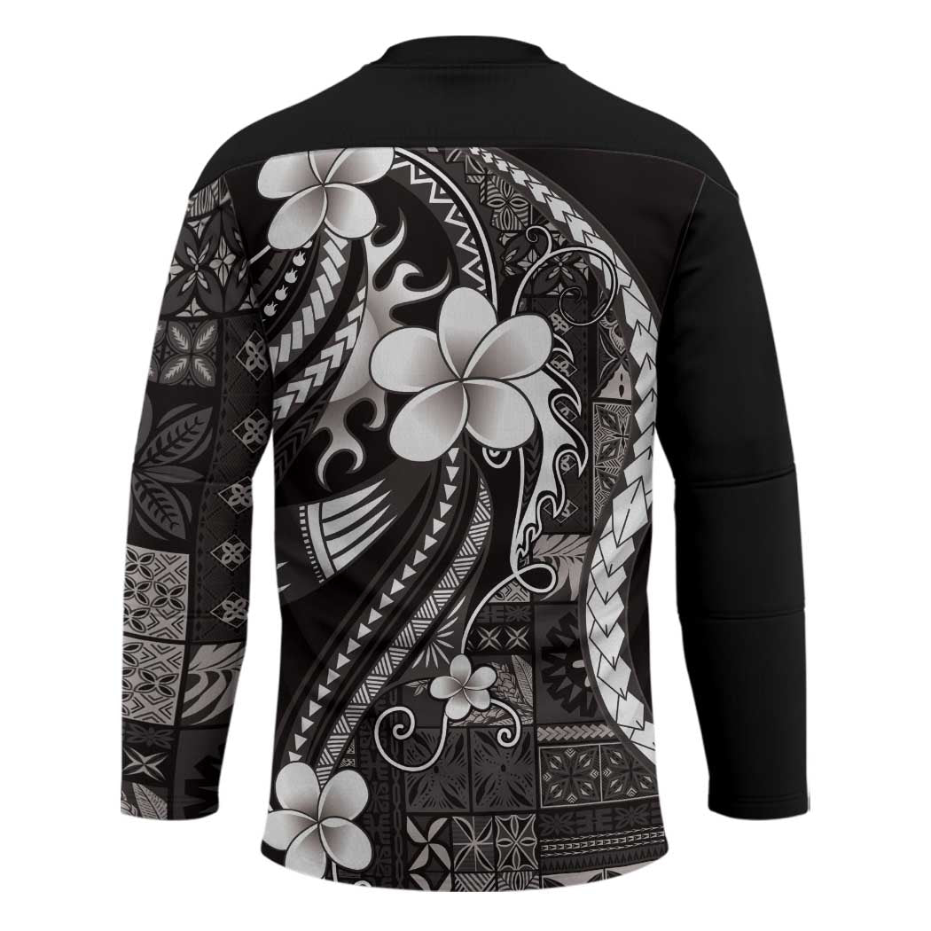 Samoa Siapo Tribal Pattern Hockey Jersey Black Polynesian Plumeria Tapa Motif LT9 - Polynesian Pride