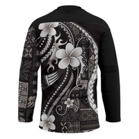 Samoa Siapo Tribal Pattern Hockey Jersey Black Polynesian Plumeria Tapa Motif LT9 - Polynesian Pride