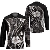 Samoa Siapo Tribal Pattern Hockey Jersey Black Polynesian Plumeria Tapa Motif LT9 - Polynesian Pride