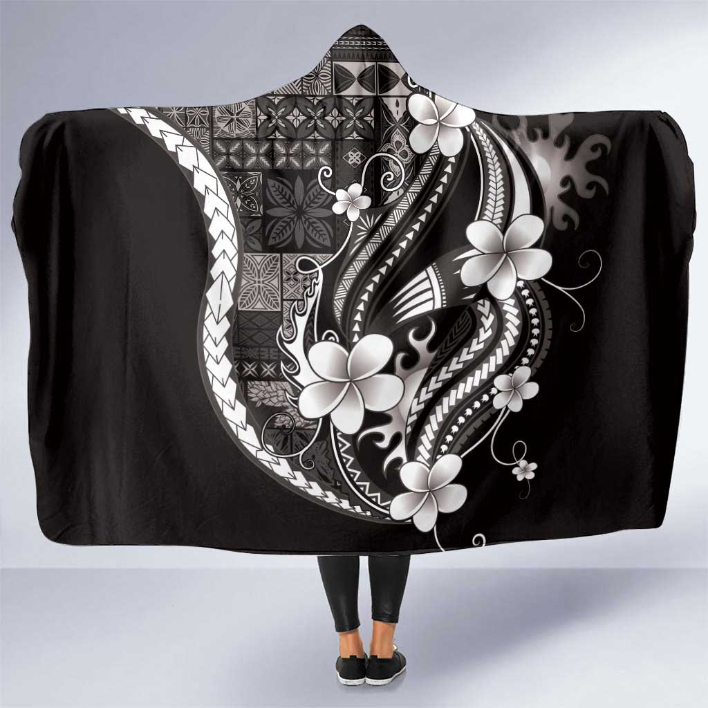 Samoa Siapo Tribal Pattern Hooded Blanket Black Polynesian Plumeria Tapa Motif LT9 One Size Black - Polynesian Pride
