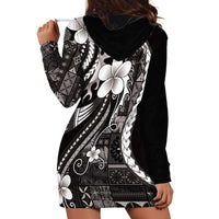 Samoa Siapo Tribal Pattern Hoodie Dress Black Polynesian Plumeria Tapa Motif LT9 - Polynesian Pride