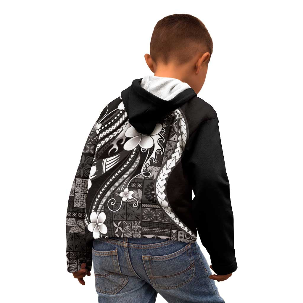 Samoa Siapo Tribal Pattern Kid Hoodie Black Polynesian Plumeria Tapa Motif LT9 - Polynesian Pride