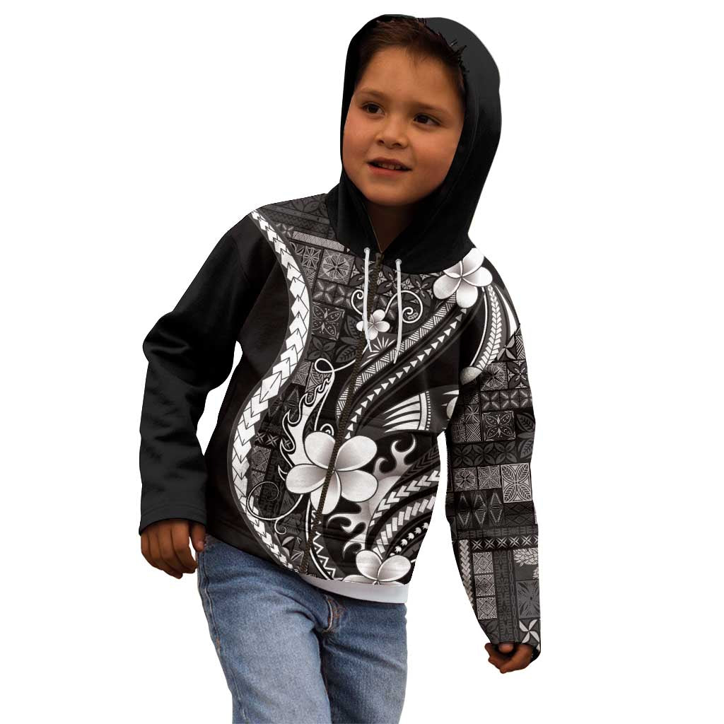 Samoa Siapo Tribal Pattern Kid Hoodie Black Polynesian Plumeria Tapa Motif LT9 - Polynesian Pride
